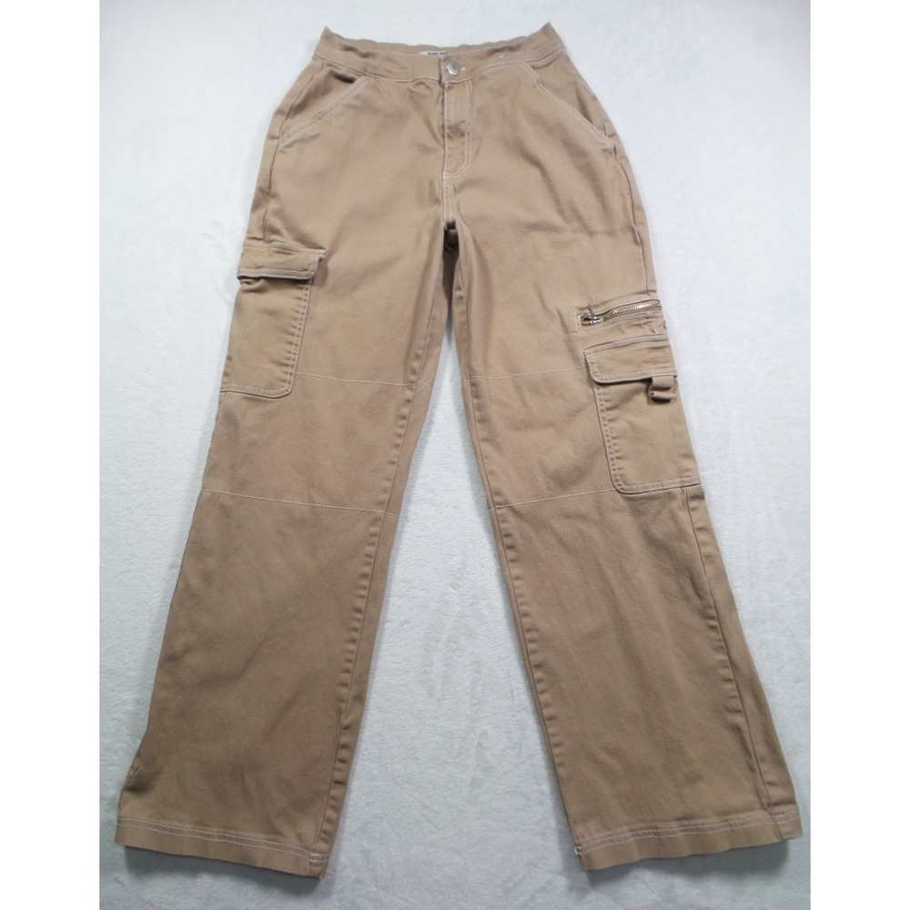Rachel Paige Pants Womens Size Extra Small Beige Wide-Leg Cargo Stretch Mid Rise